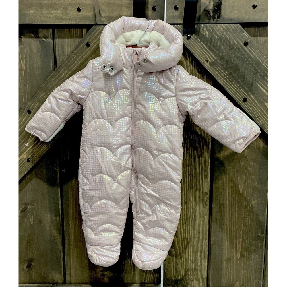 NWOT Kensiegirl Shiny Gingham Pink‎ Zip Baby Snowsuit Infant Size 3-6 Month